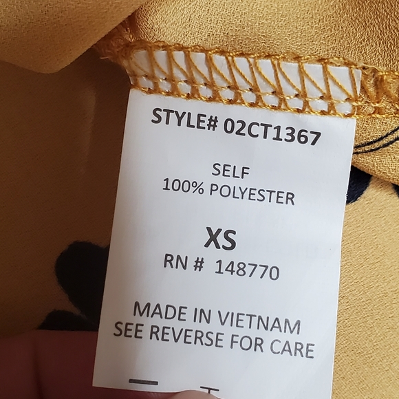 Sienna Sky Yellow and Navy Blue Floral Bell Sleeve Top Size XS - Picture 6 of 7